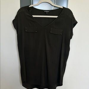 Express Women's Black Blouse with V-Neck